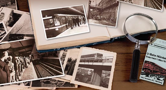 Collage mit verschiedenen schwarz-weiß-Fotos mit der Nürnberger U-Bahn
