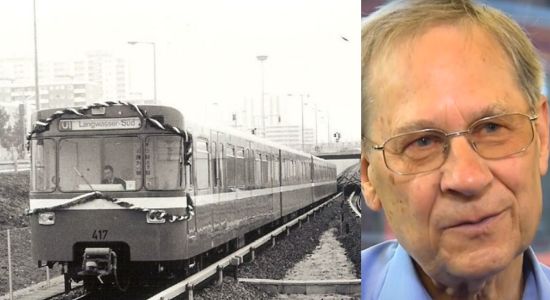 Die historische U-Bahn DT1 links im Bild und rechts ein Foto von Ernst Wentzel